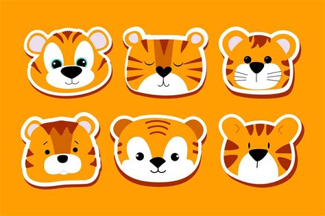 Cute Tiger Cartoon Sticker Vector Art Set 4947568 Vector Art at Vecteezy