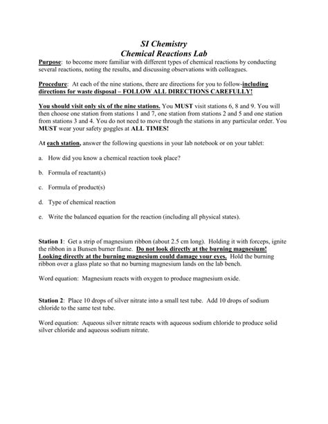 Chemical Reactions Lab