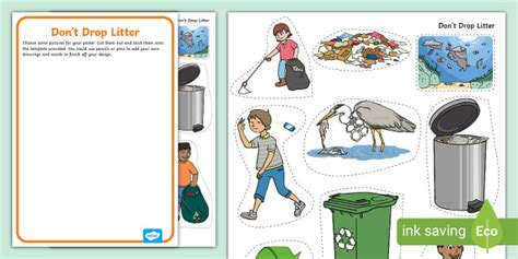 No Littering Poster for School - Cut & Stick Poster Activity