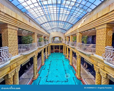 The Swimming Pool Under the Glass Vault, Gellert Thermal Baths, on Feb 24 in Budapest, Hungary ...