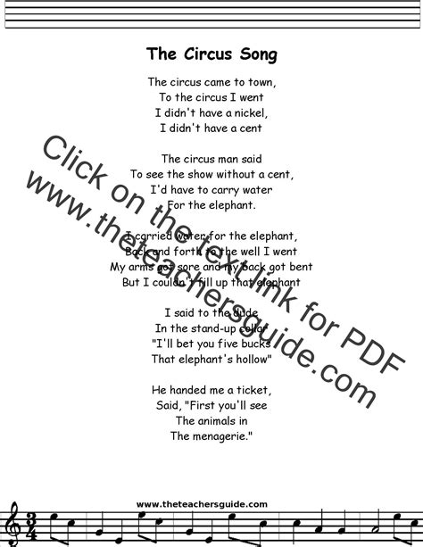 Circus Song Lyrics, Printout, MIDI, and Video