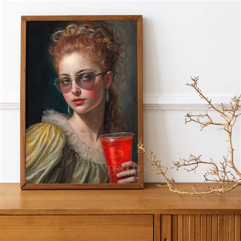 Funny Maximalist Decor, Bar Cart Art Girl With a Drink Inspired by ...