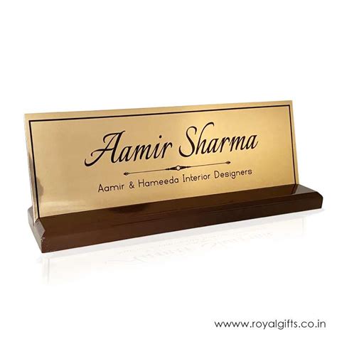 Golden Mirror Desk Name Plate – Corporate Office Nameplates | Royal Gifts