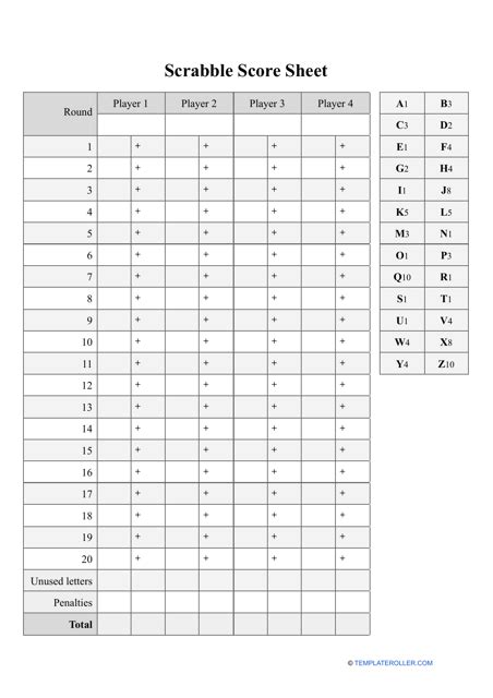 Scrabble Score Sheet Template Download Printable PDF | Templateroller