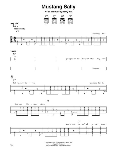 Mustang Sally by Wilson Pickett Sheet Music for Guitar Cheat Sheet at Sheet Music Direct