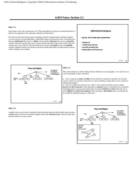 Mit2 - AI101 - 6 Notes: Section 2. Slide 2. Search plays a key role in ...