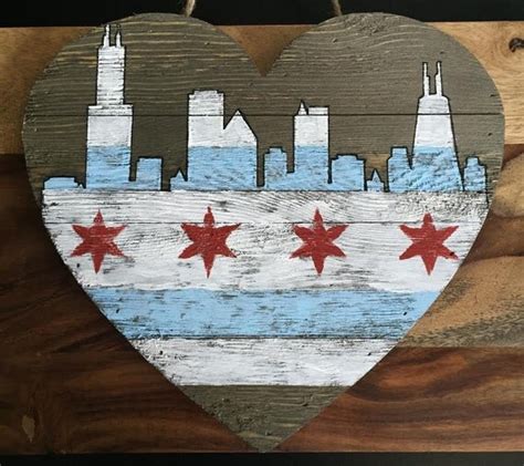 Chicago Flag Chicago Skyline Art Chicago Flag Wall Art