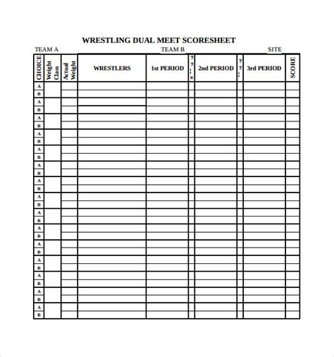 FREE 8+ Sample Wrestling Score Sheet Templates in PDF | MS Word | Excel