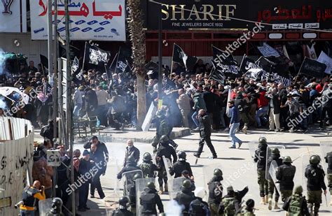 Members Palestinian security forces clash demonstrators during Editorial Stock Photo - Stock ...