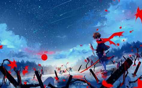 Fall Night Sky Anime HD Wallpaper by lluluchwan