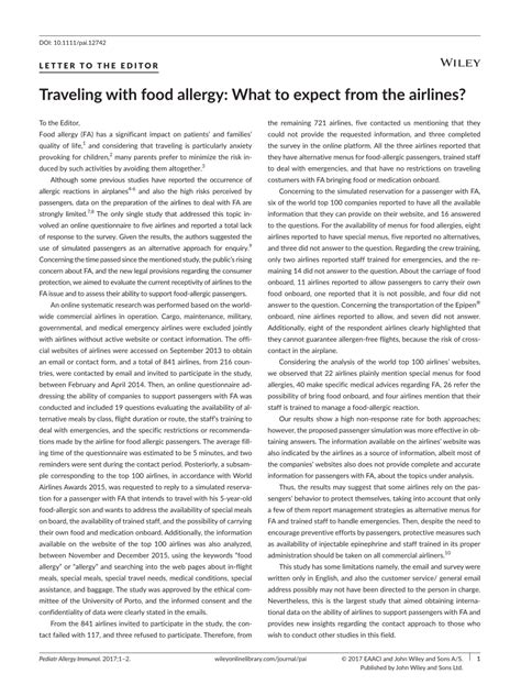 (PDF) Traveling with food allergy: What to expect from the airlines?