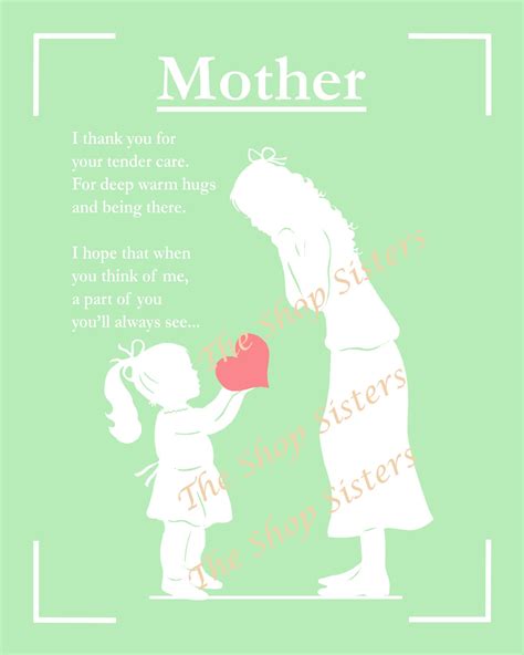 Mother's Day Mother Daughter Poem Silhouette Green White