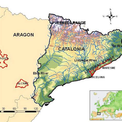 Map of Catalonia and its surrounding regions showing the SPI ...