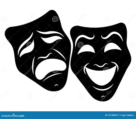 Theatre Masks. Drama And Comedy. Illustration For The Theater. Tragedy And Comedy Mask. Black ...