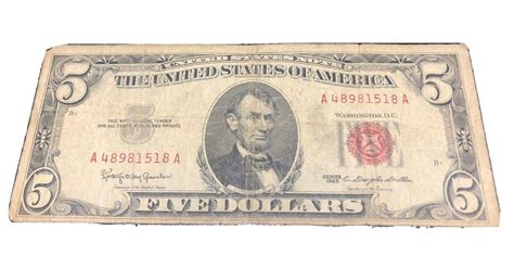 1963 Red Seal 5 $ Dollar Bill | #3901817928