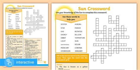 The Sun Crossword (teacher made) - Twinkl