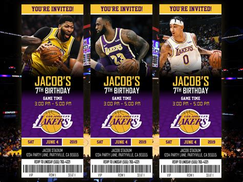 Los Angeles Lakers Themed Ticket Invitation, Lakers Ticket Invite, Laker Theme Party, LA ...