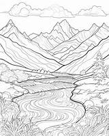 Coloring Page Of River In Monochrome  Premium AI Generated Image sketch template