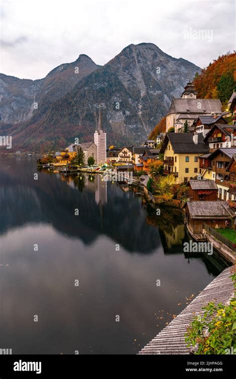 Lake Hallstatt, Austria. The village of Hallstatt is on the shore of Lake Hallstatt in the High ...