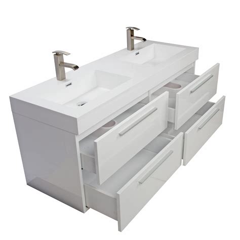 Buy 54 Inch Modern Double-sink Vanity Set with Drawers Gloss White TN ...