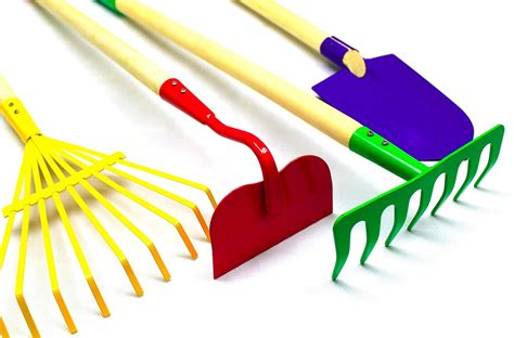 Kids Garden Tools Set Rake Spade Hoe and Leaf Rake Wooden Handle Metal ...