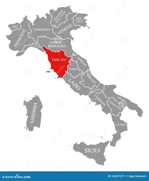 Tuscany Red Highlighted in Map of Italy Stock Illustration ...