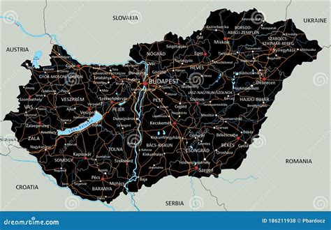 High Detailed Hungary Road Map With Labeling. Vector Illustration ...