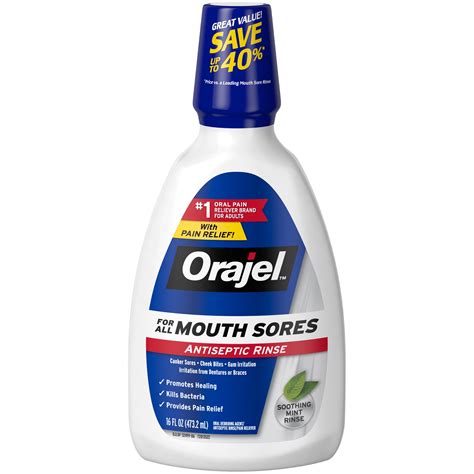 Orajel Antiseptic Mouth Sore Rinse- 16 oz -Kills Bacteria- For Canker ...