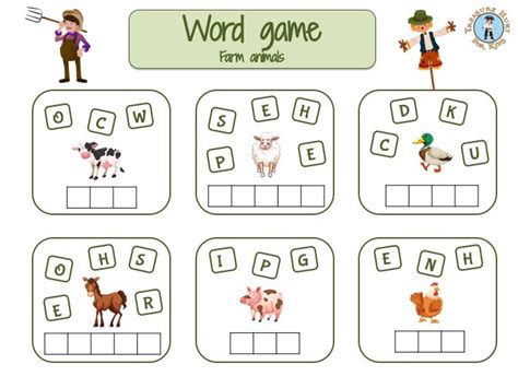 Farm animals word game - Put the letters in order - Treasure hunt 4 Kids