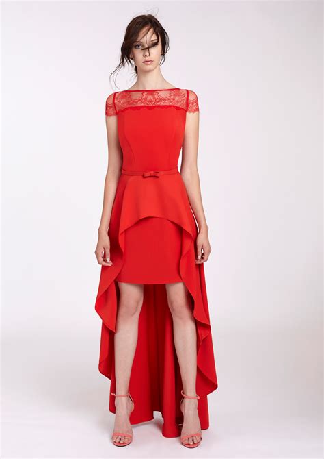 Red long asymmetric dress