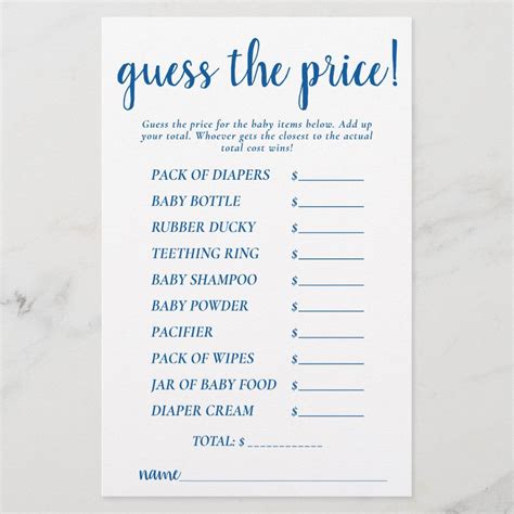 Simple Guess the Price | French Blue Shower Game | Zazzle | Chic baby shower, Teal baby showers ...