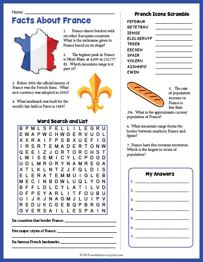 Facts About France Geography Worksheet