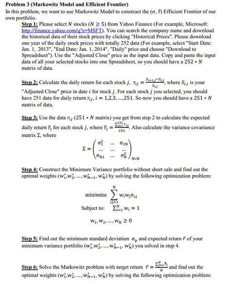 In this problem, we want to use Markowitz Model to | Chegg.com