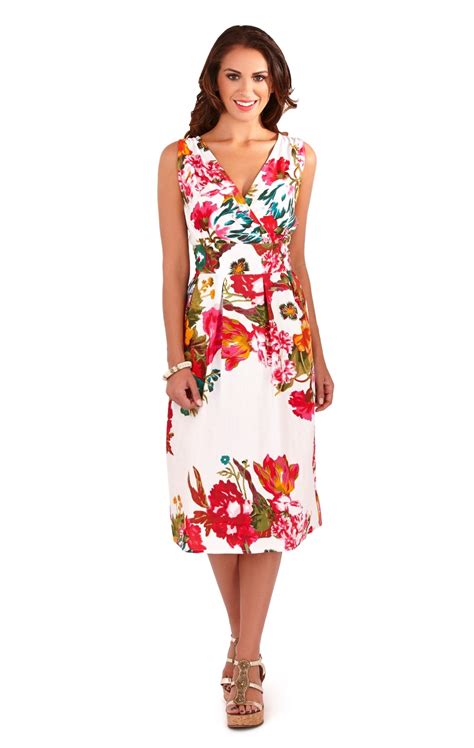 Womens Dress 100% Cotton Floral Summer Dress Mid Knee Length Ladies Size UK 8-16