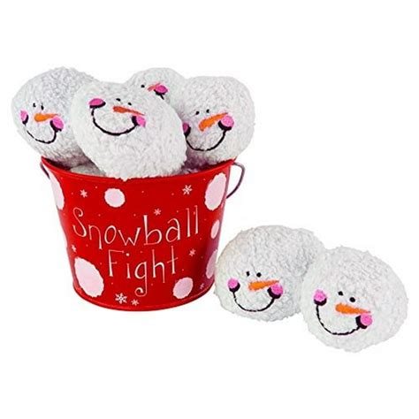 Snowball Fight! 6 Plush Snowmen Balls and a Red Tin Labeled \"Snowball ...