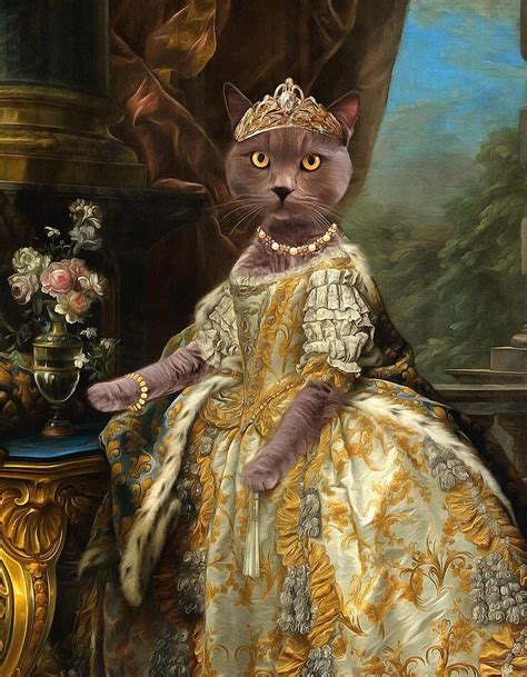 Regal Fancy Cat Princess Portrait Painting Digital Art by Milly May