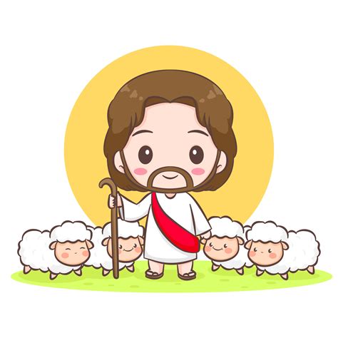 Jesús Cristo y el oveja chibi dibujos animados personaje 21958749 Vector en Vecteezy