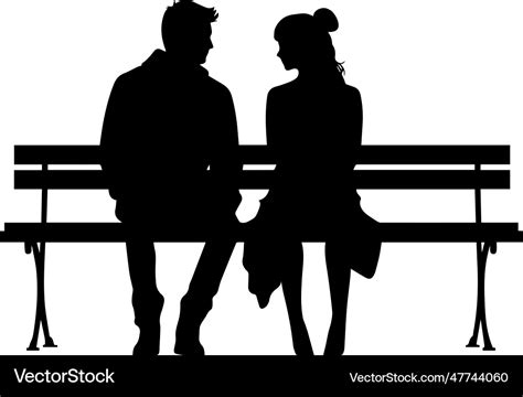 Silhouette of a couple sitting on the bench Vector Image