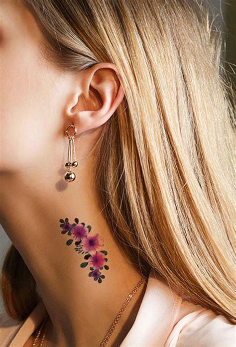 Sadie Watercolor Delicate Floral Flower Temporary Tattoo | Татуировка на шее, Женская татуировка ...