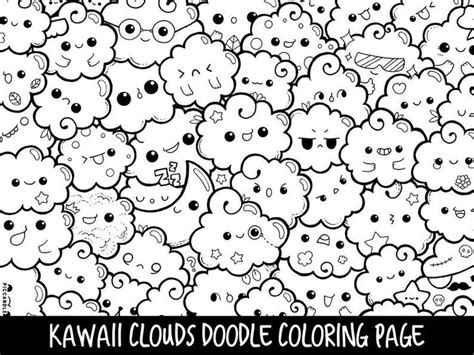 Clouds Doodle Coloring Page Printable Cute/kawaii Coloring | Etsy UK ...