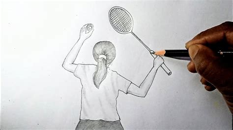 playing badminton girl drawing ll tennis player drawing ll easy outdoor ...