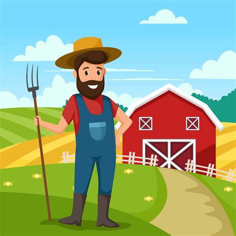 Cartoon Farmer with Farmland Background 4985994 Vector Art at Vecteezy