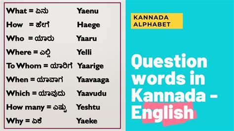 Question Words In Kannada - English With Examples I ಪ್ರಶ್ನೆ ಪದಗಳು ಹಾಗು ...