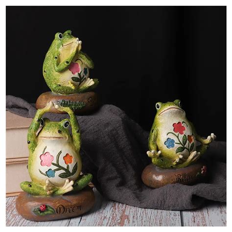 Cute Creative Yoga Frogs Statue Decorative Sitting Frog Outdoor Garden Decor For Home Office ...