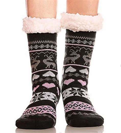 Women winter Warm Socks Velvet Fleece Striped Printed Sleep Socks Female Fluffy Home Floor Sock ...