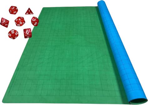 Chessex DnD Battle Mat Blue and Green Neoprene Mat 26"x23.5" - Double Sided DnD Map Grid with ...