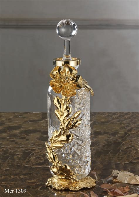 Crystal perfume bottle with gold plated Bronze frame - Mer 1309 - L ...