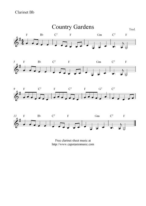 Country Gardens, free clarinet sheet music notes