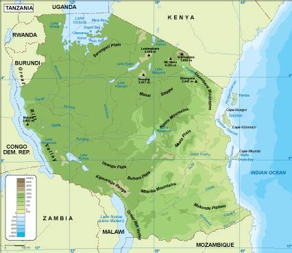 Tanzania physical map. EPS Illustrator Map | Digital Maps. Netmaps UK ...