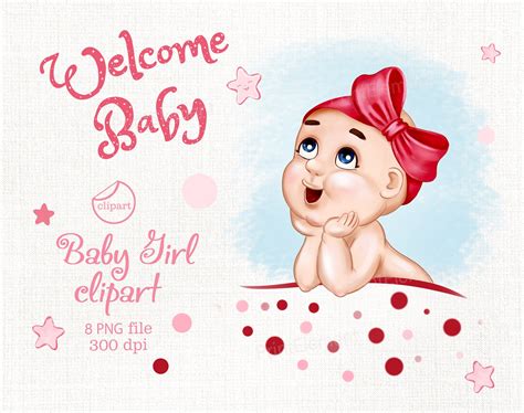 Newborn baby clipart Cute baby Girl Welcome baby clipart | Etsy